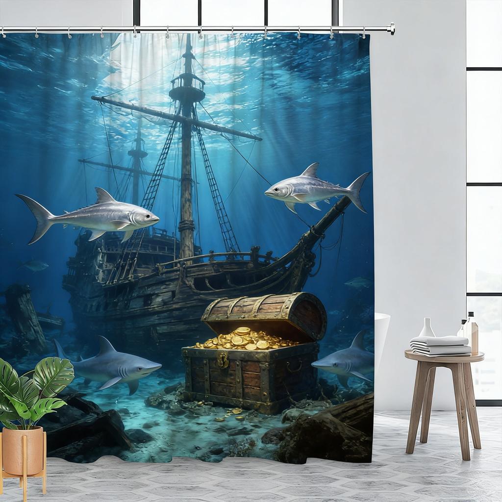 Vibrant Underwater Coral Reef with Sea Turtle & Clownfish Waterproof Shower Curtain for Bathroom Decor