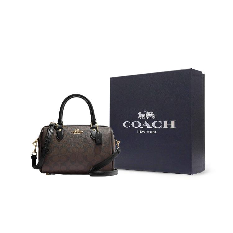 New COACH Rowan Canvas With Leather Boston Bag Briefcases Shoulder Bag Crossbody Bag Medium Size Women's Tan CH280-IMAA8