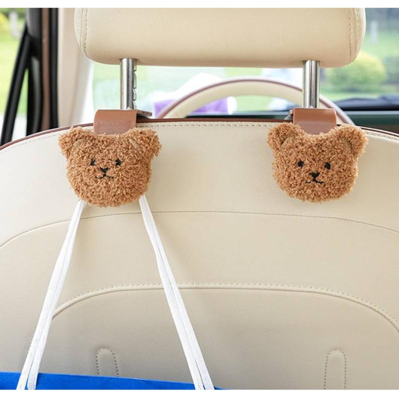 Car Seat Back Hook Hanger with Cute Bear Decor Organizer Holder for Groceries Bags Kids Essentials Travel and Commute
