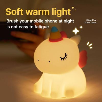 Luce Notturna Unicorno Carina Luce Notturna in Silicone Lampada a Pat Creativa Tocco Ricarica USB Decorazione Camera da Letto Cartone Animato Regalo di Compleanno per Bambini