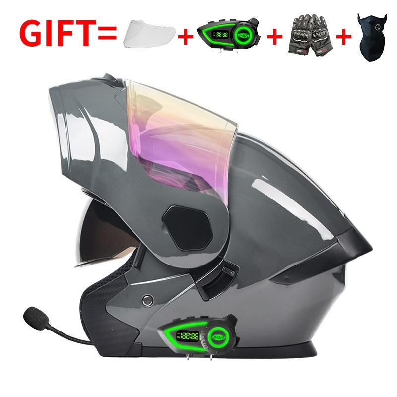 Bluetooth-Enabled Full Face Motorcycle Helmet With Dual Visors DOT 3C Certified All-Season Flip-Up Design Men Women
