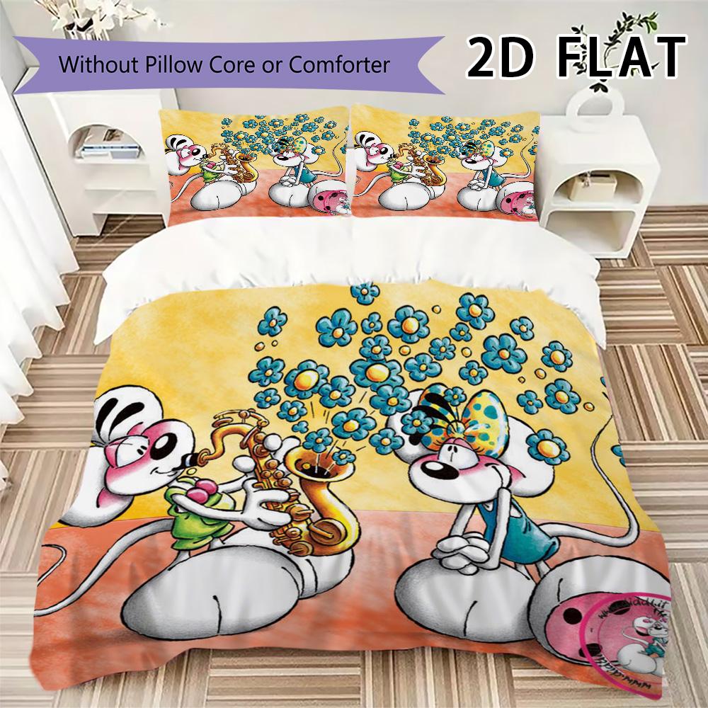 Diddl Pattern Bedding Uilt Set Uilt Cover Pillowcase Home Decoration Birthday Gift (1 * Duvet Cover + 2 * Pillowcase Without Core)