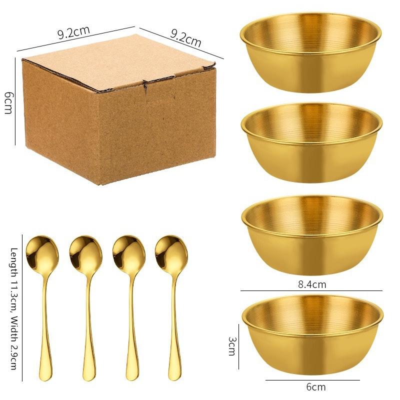 Stainless Steel Sauce Dish Spoon Set Stackable Food Safe Dipping Plate for Kitchen Dinner Party BBQ Sushi Tableware