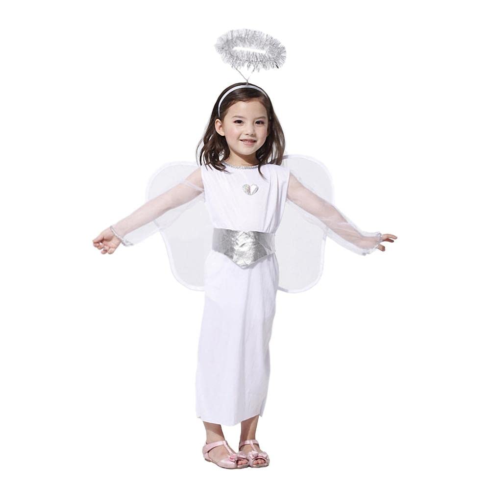 Dressy Daisy White Angel Halloween Costume with Wings and Halo for Toddler Girls, Size 4-5