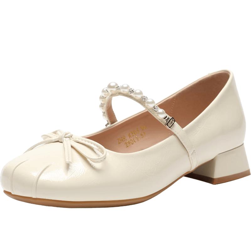 ZHR Sweet Bow Chunky Heel Mary Jane Shoes 36