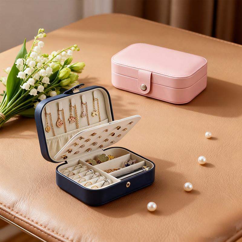 Boîte Organisateur de Bijoux de Voyage Portable en Cuir PU Étui de Rangement Boucle d'Oreille Bague Collier Étui de Rangement pour Bijoux Présentoir Femme
