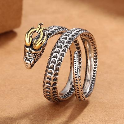 Buyee Anneau Unique Grande Bague Doigt Argent Sterling 925 Dragon Chinois Mignon Anneau Ouvert pour Hommes Mode Rock Punk Bijoux Fins Cercle
