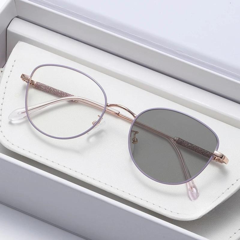 Fashion Photochromic Myopia Glasses 0 To -4.0 Retro Optical Frames Women Outdoor Color Changing Prescription Lenses Sunglasses