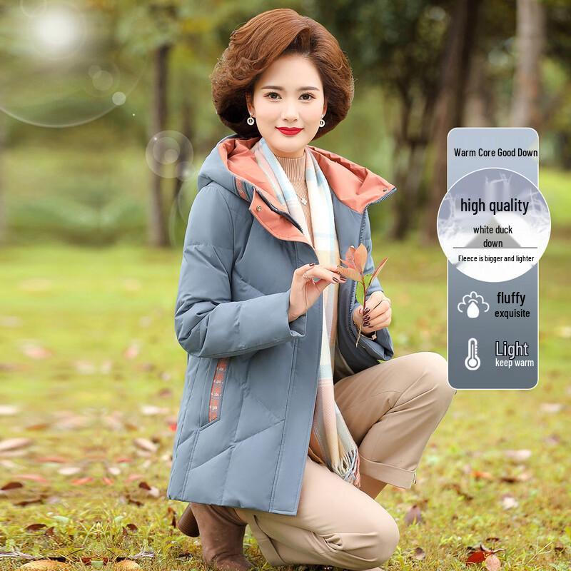 Women s Mid-Length Thick Warm Hooded Duck Down Jacket 3XL