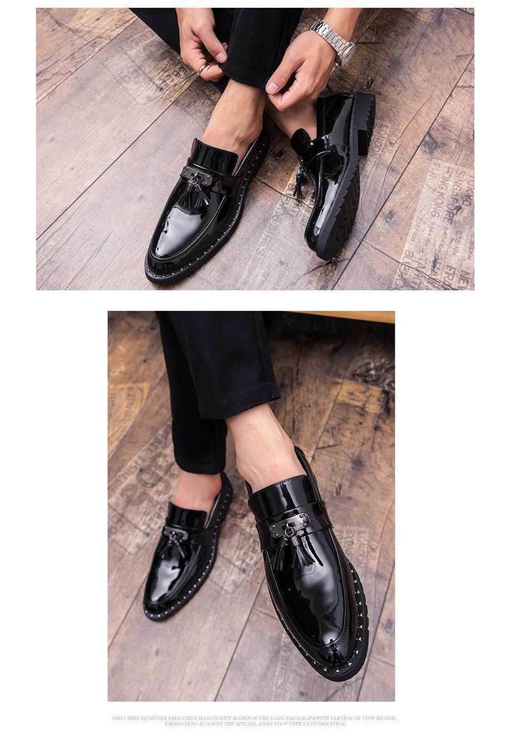 Men's Autumn Glossy Leather Slip-On Shoes: Trendy British Style Casual Loafers