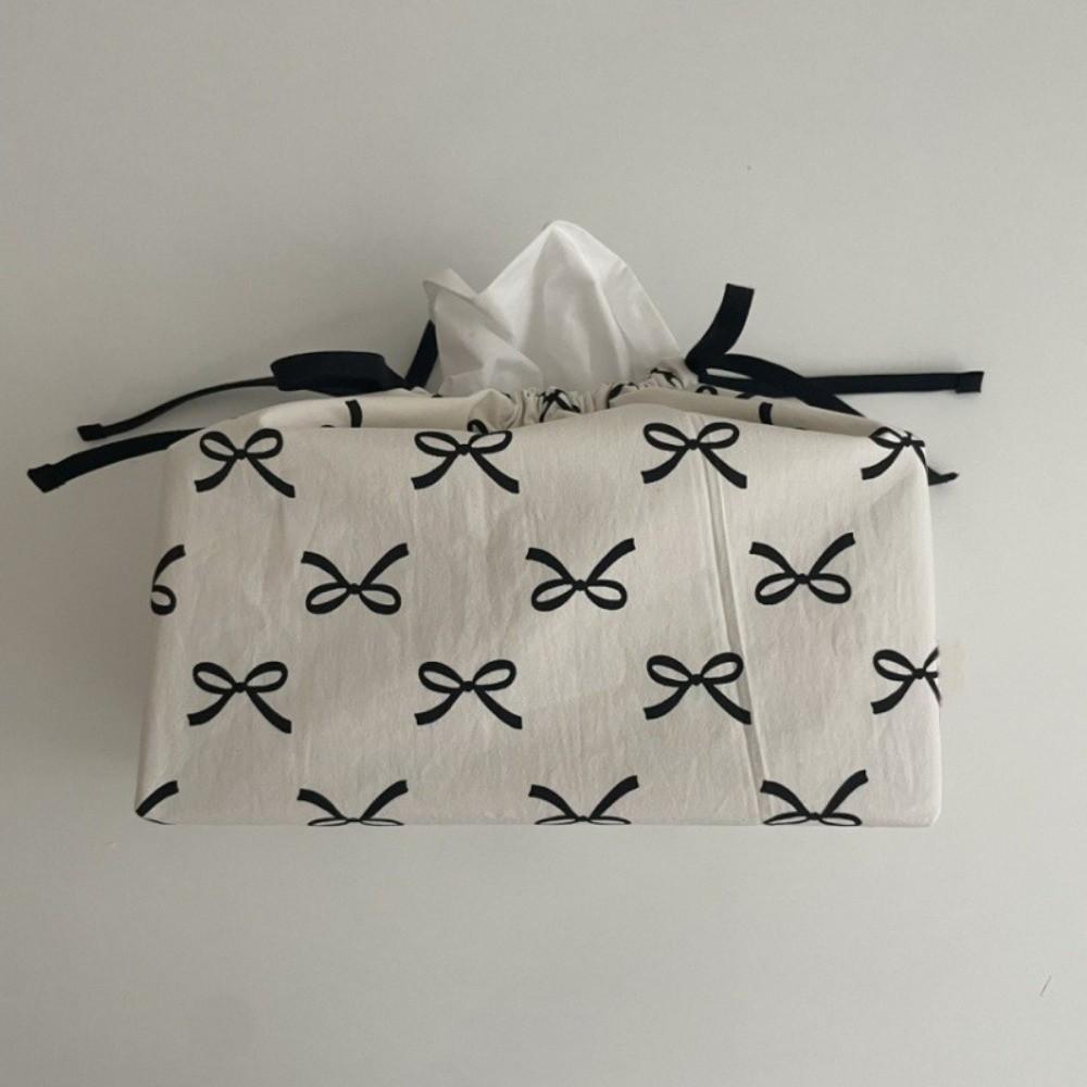 Ribbon Tissue Bag Drawstring Adjustable Storage Bag Practical Fabric Tissue Box Home