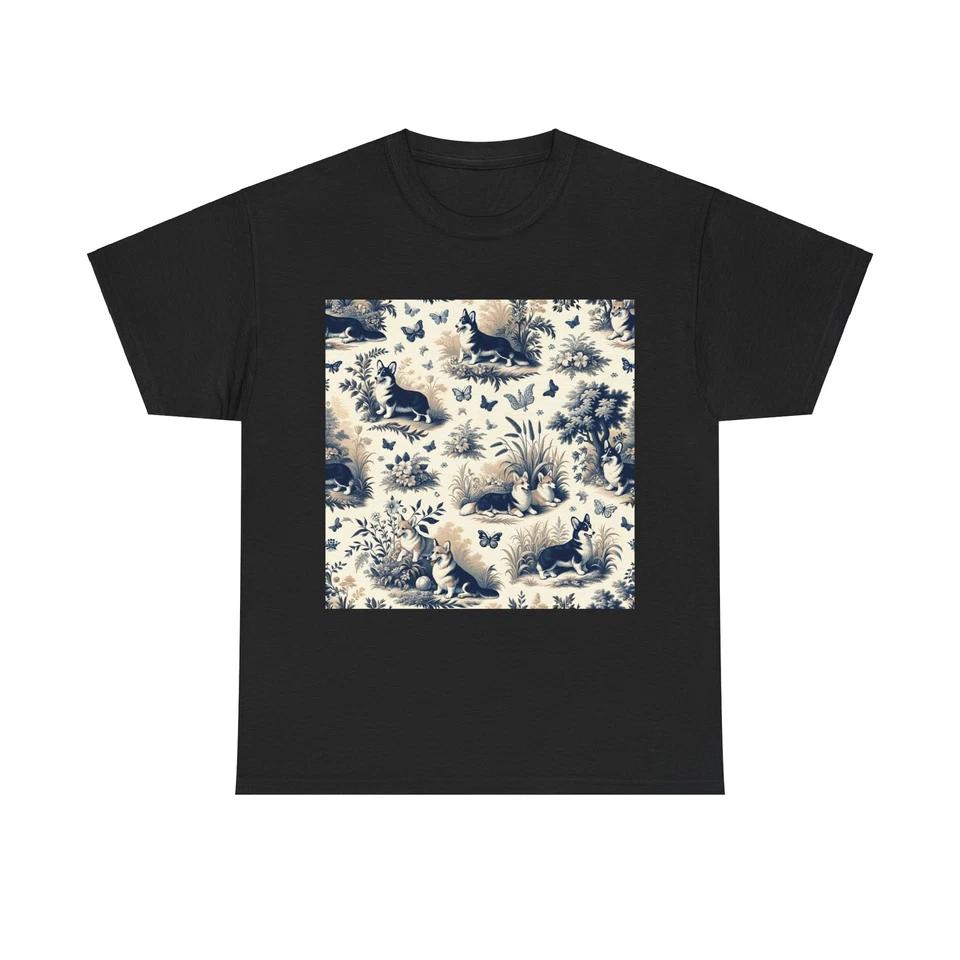 Unisex Adult T Shirt Corgi Toile Vintage Style Pattern Art M