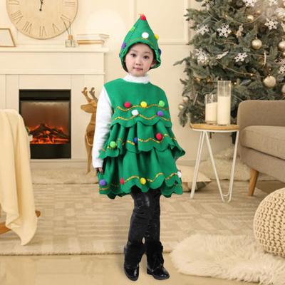 2 Pcs/Set Christmas Costume with Hat Multi Plush Ball Pendant Decor Scattered Cake Hem Sleeveless Round