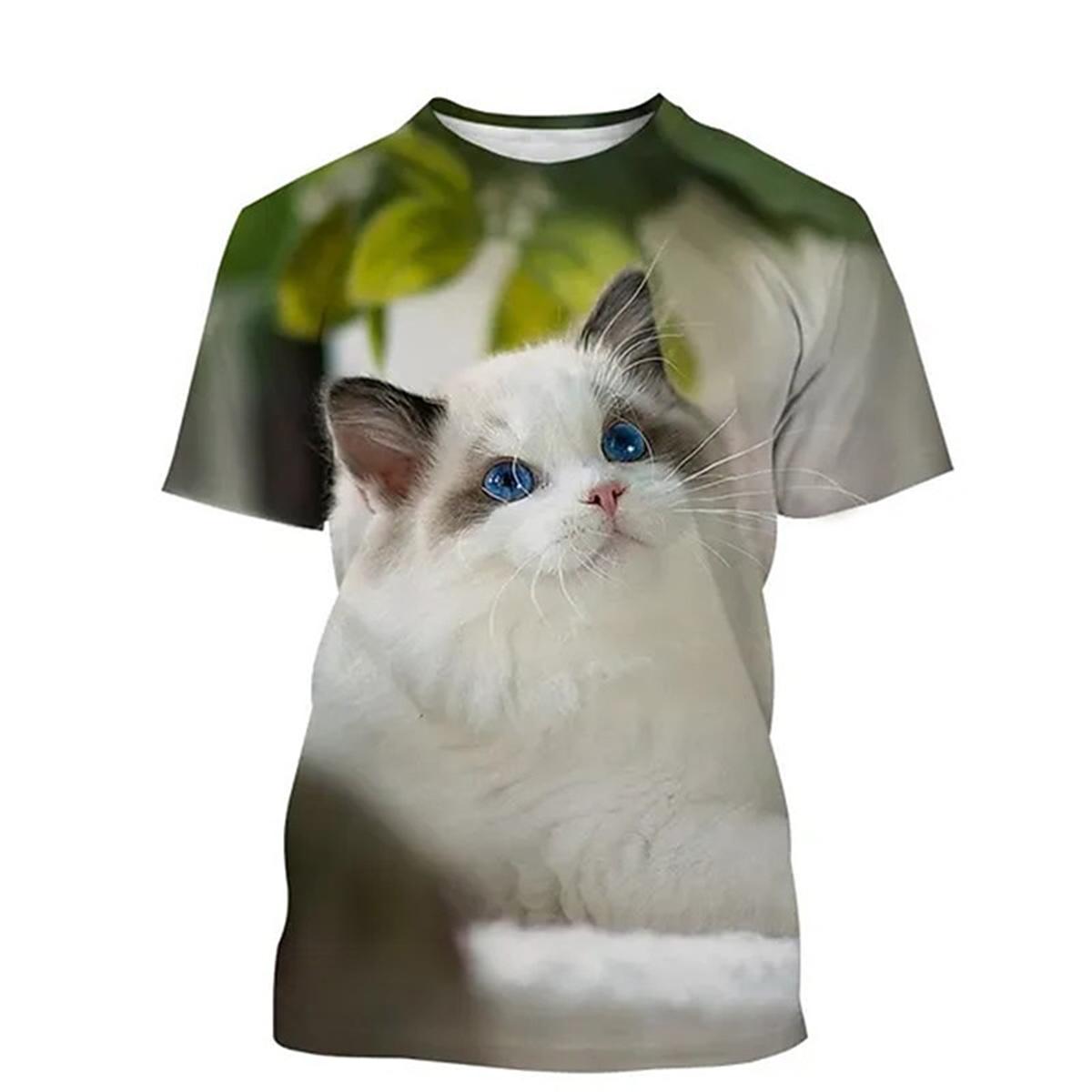 

Neutral summer casual short sleeved T-shirt new 3D plush cat fun kitten print personalized versatile top 6XL