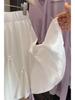 Petite Women's High-Waisted A-line Fluffy Skirt - Summer Ballet Style with Bow and White Flower Buds