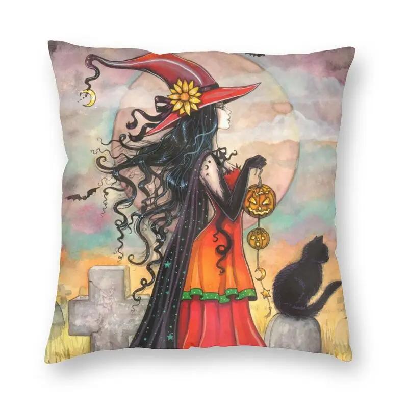 halloween witch crow square pillowcase decoration gothic mystery magic  cushion sofa car   kama casal