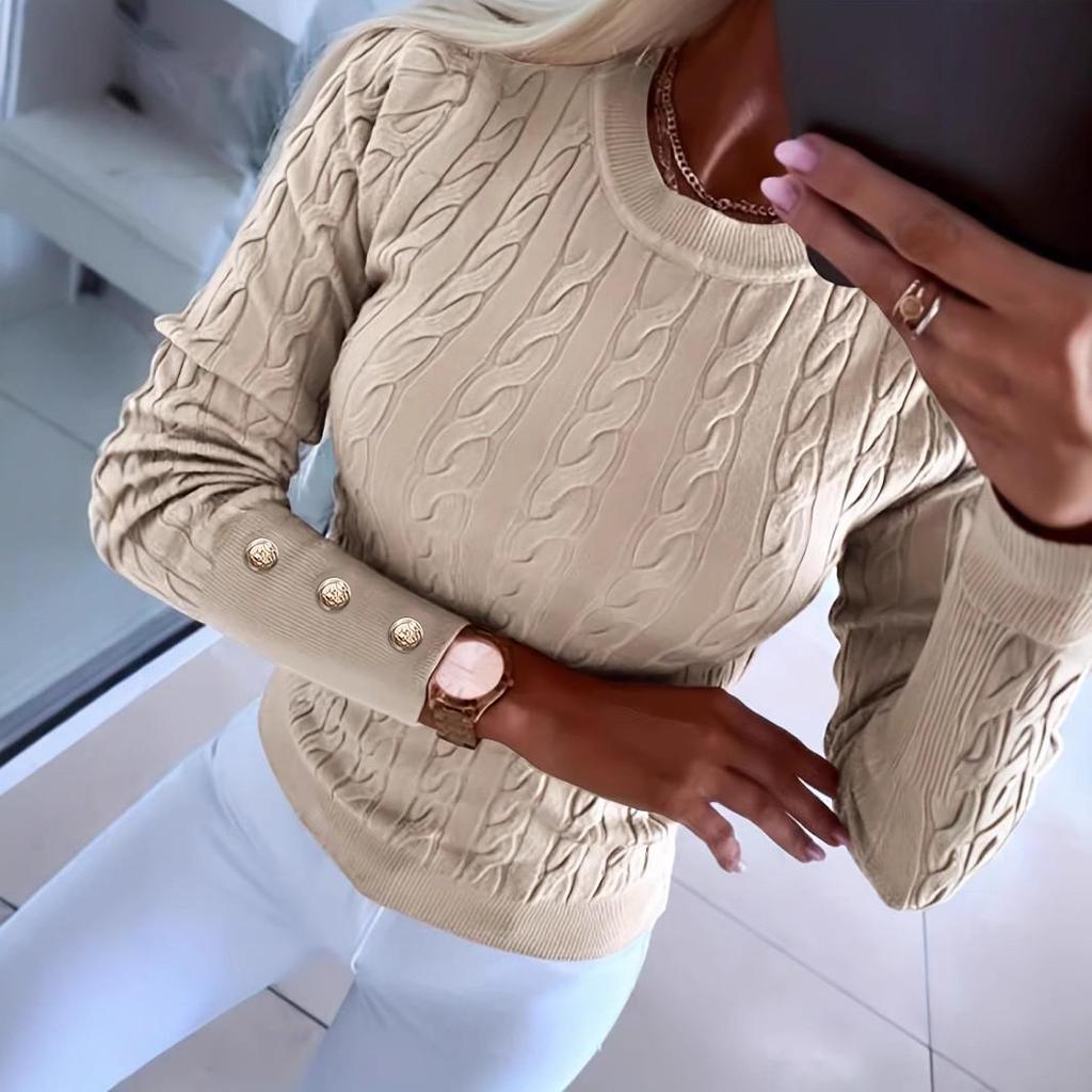 J5051 Women's Solid Color Round Neck Sweater - Stylish Tight-Fit for Autumn & Winter in Europe and America