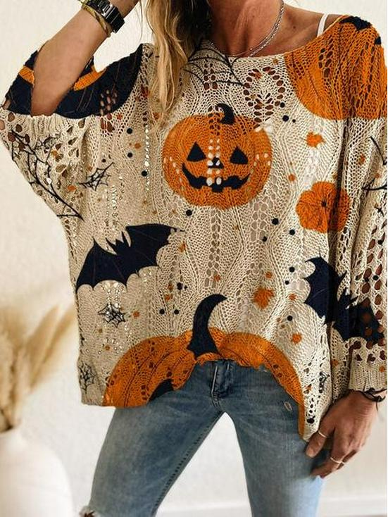 

Women s Casual Pumpkin Hollow Out Knitted Sweater Cardigan L