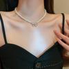 Korean Sweet Rhinestone Bow & Pearl Necklace: Elegant, High-End Clavicle Chain for Women