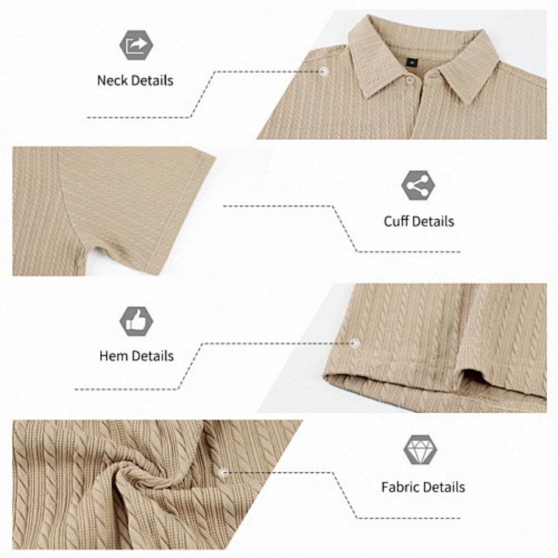 Mens European American Summer Jacquard Turn Down Collar Polo Shirt Business Casual