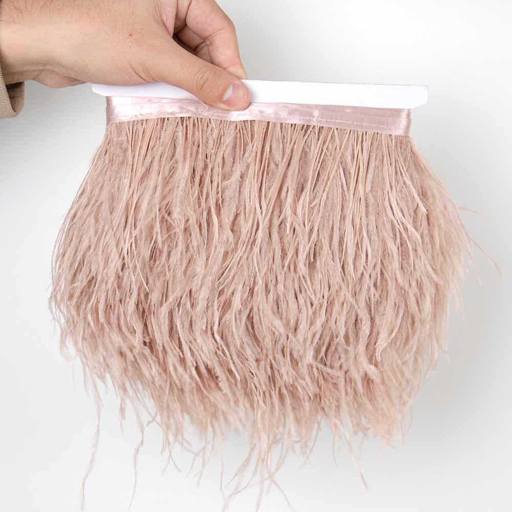 1Meter Red Ostrich Feathers Trim on Tape Ribbon Fringe 8-10cm Fabric Skirt Sewing Trimmings Feather Dress Clothes Decoration