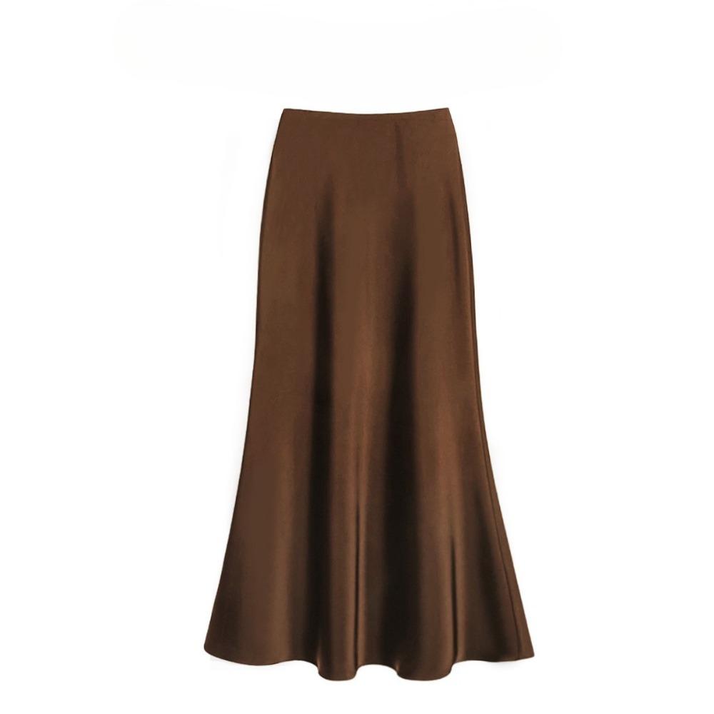 Women's High Waist Glossy Satin Mermaid Midi Skirt