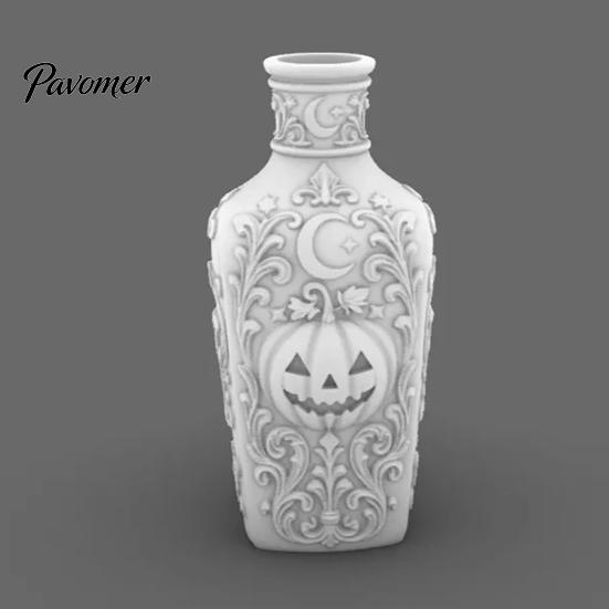 Vintage Style Home Accessories Halloween Gothic Pumpkin Vase, 3D Printed Moon Star Embossed Potion Bottle Reliefs Tabletop Ornament, Dry Flower