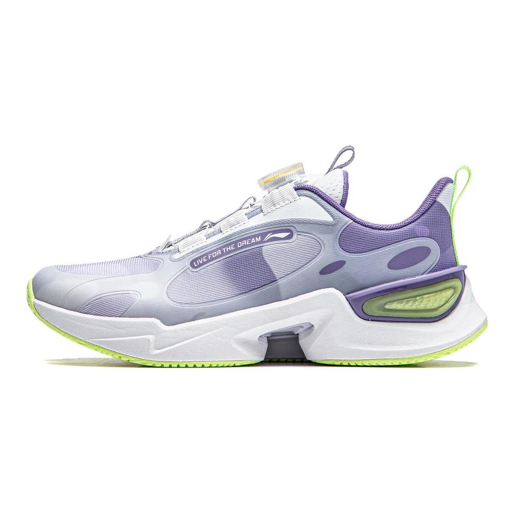 Li Ning Kids Qiang Yue Shock Absorbing Breathable Low Top Running Shoes Kids Running Shoes Gray Purple YKCU026-6