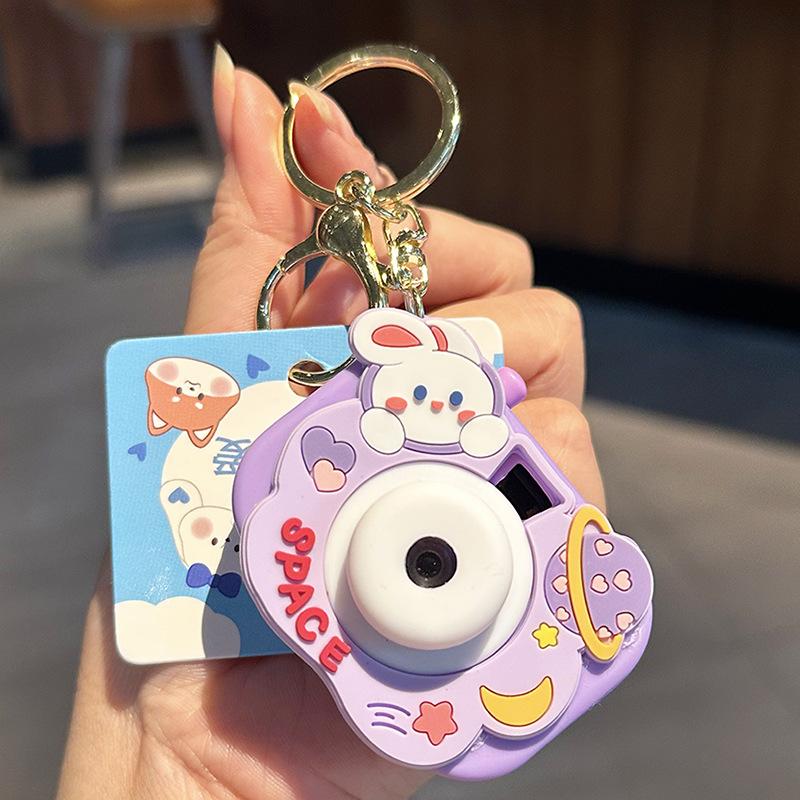 Cute Bunny Projection Camera Keychain Creative Girl Heart Exquisite Bag Pendant Cute Cartoon Keyring