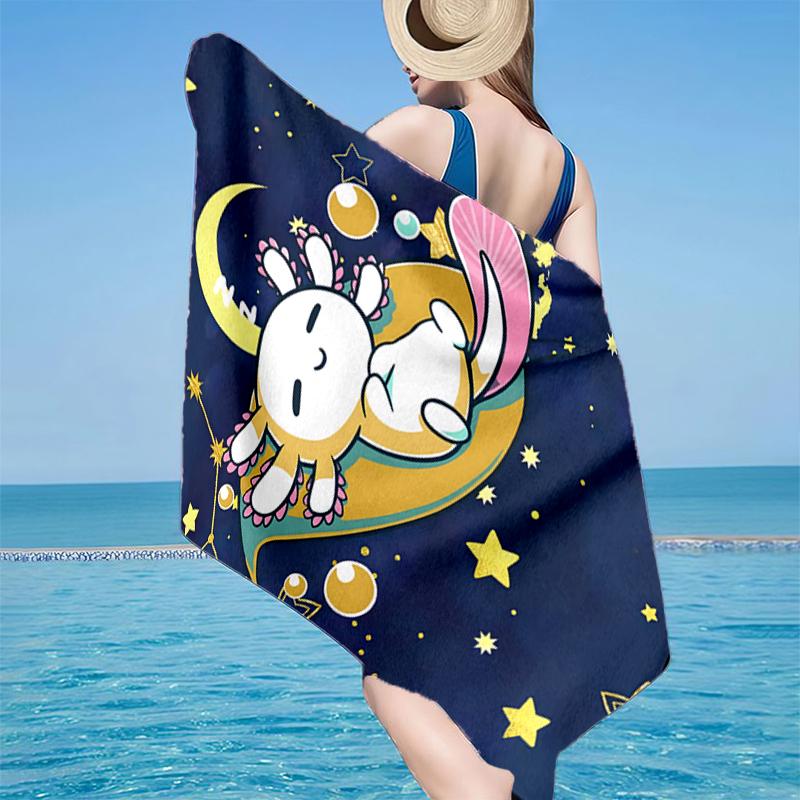 Fantasy Axolotl Moon Night Sky Beach Towel, Super Soft Microfiber, Gift for Her/Him, Birthday, for Pool, Beach, Travel, Home Decor Fan gifts