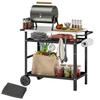 3-Tier Grill Cart Serving Cart with Worktop Handles Cover Wheels, BBQ Grill Table Stainless Steel 100x52x80cm Black