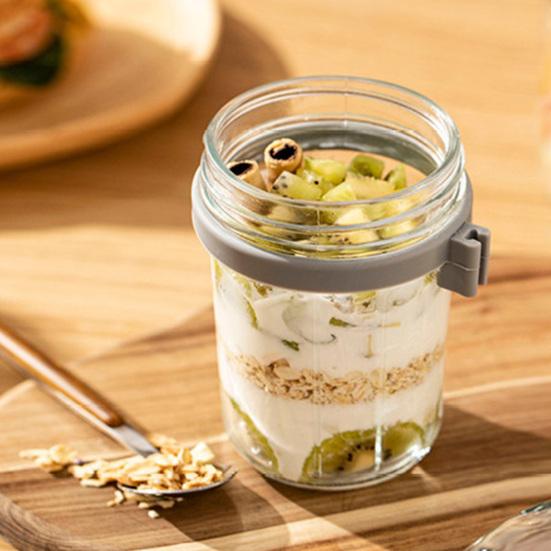 Overnight Oats Containers with Airtight Lid & Spoon 350ml Breakfast Container for Yogurt Salad Chia Pudding Leak-Proof Portable Glass Jars for Meal