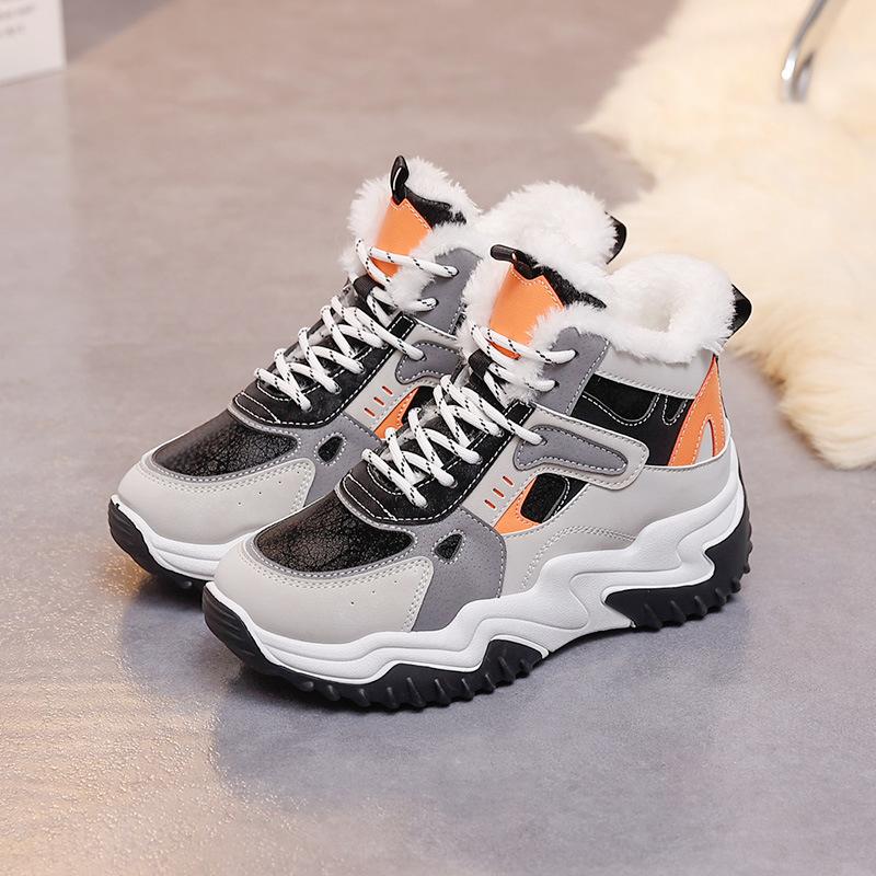 Fleece dad shoes new 2025 winter shoes high top warm height increase versatile casual cotton shoes platform women's shoes