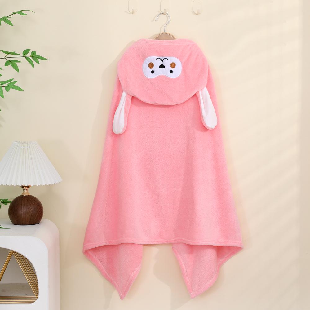 Children's Cartoon Hooded Coral Fleece Bathrobe Cape - Quick-drying Bath Towel Cloak