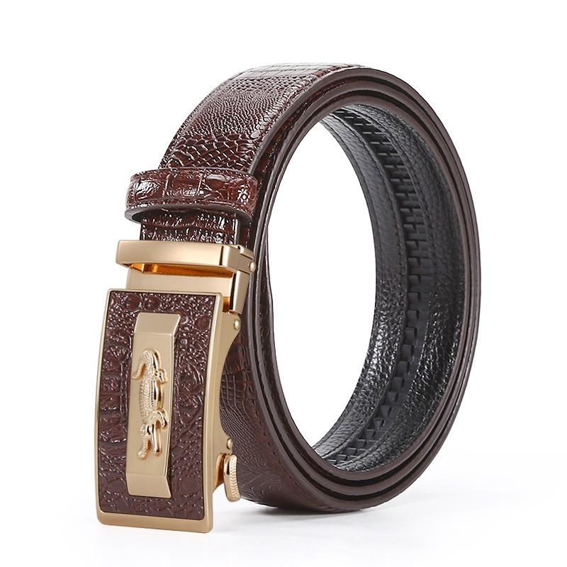 Men'S Belt Automatic Buckle Crocodile Pattern Belt Green Middle-Aged And Elderly Cowhide Business Casual Belt Stall