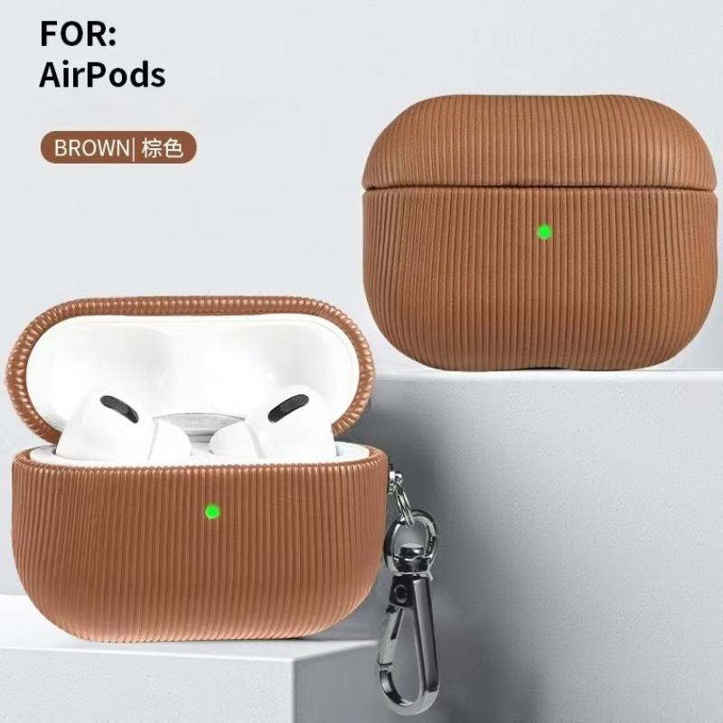 Luxury Striped Leather Headphone Case For AirPods Pro 2 3 Wireless Charging Box PC Hard Earphone Protector For Airpods 1 2 3 4