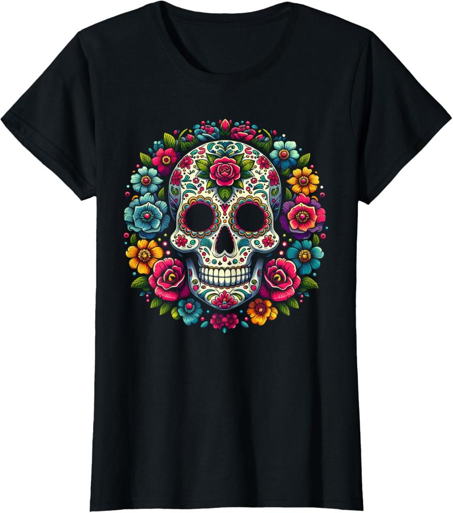 De Los Muertos Dead Sugar Skull Halloween Women Costume T-Shirt