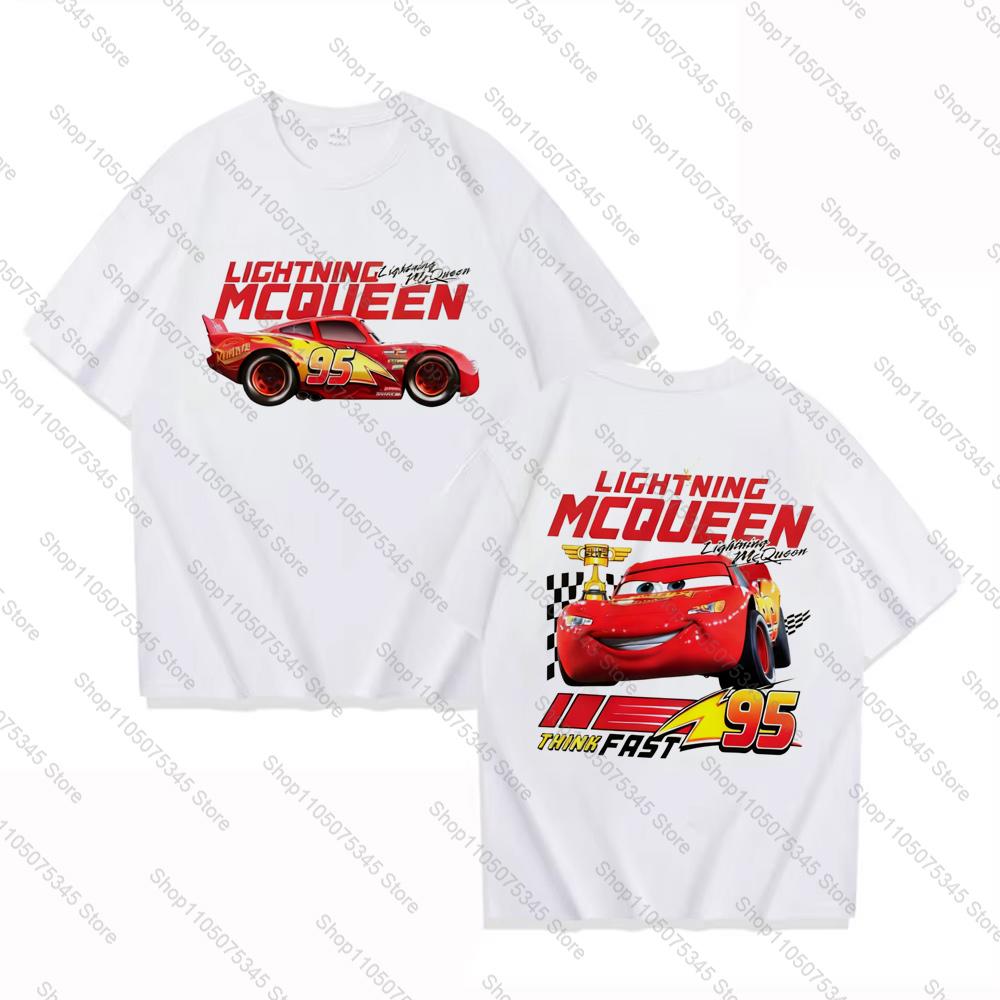 Fun Lightning Mcqueen and Sally T Shirt for Couples Mcqueen Sally Tshirts Doublesided Print Tee for Unisex Women Tops