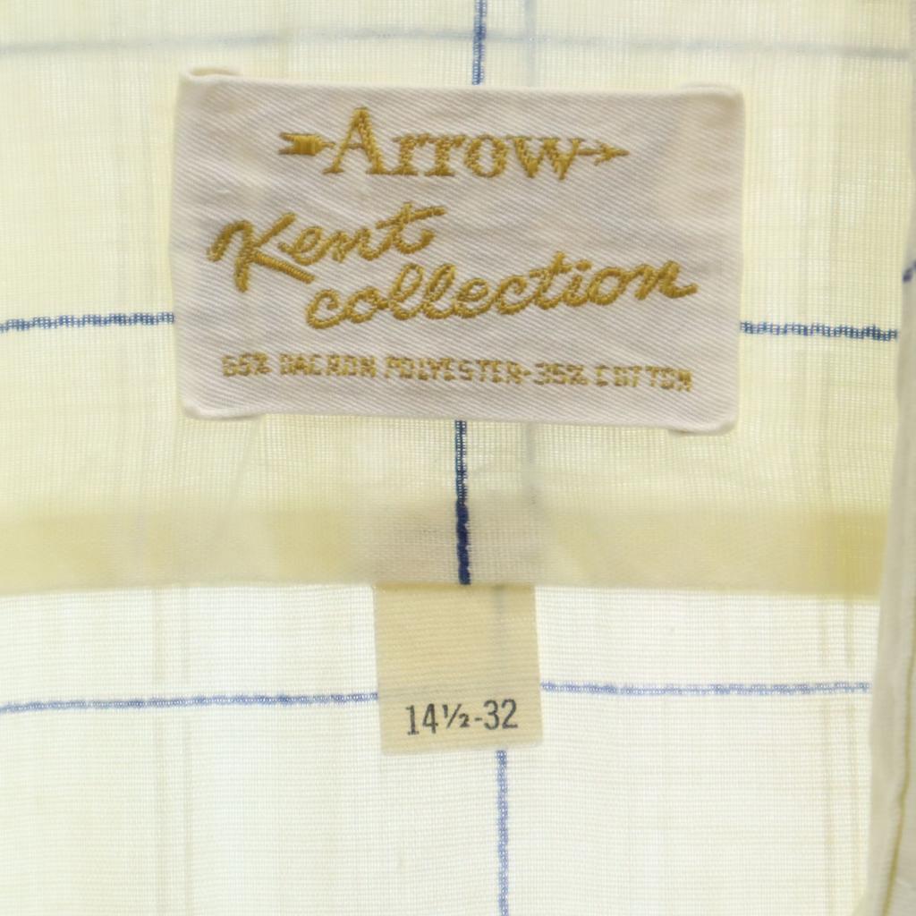 ARROW 70s vintage Window pen check Long sleeve shirt 32 Light yellow Men's Used