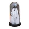 Halloween Indoor Ghost Decoration Light Up Ghost in Glass Cloche with Wood Base Cute Ghost Night Light for Home Kitchen Mantel Shelf Fireplace Decor