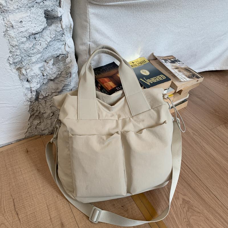 Canvas Bag Women's Large Capacity Lightweight Tote Bag Solid Color Shoulder Crossbody Bag