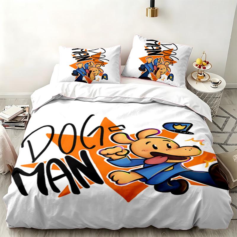 Dog Man 3pc set Perfect for bedroom use Comfortable bedding set includes a duvet cover and two pillowcases Ideal birthday or Christmas gift