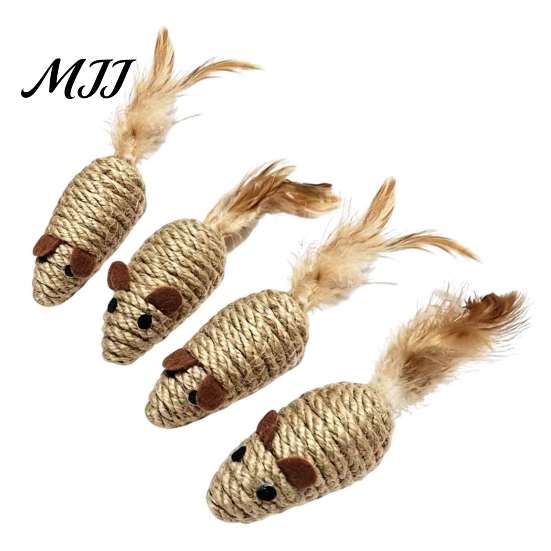 Exercise Toys for Indoor Cats Sisal Mouse Cat Toys, Feather Mice Kitten Chew Natural Realistic Tail Rope Rat Teeth Cleaning, Self Entertainment
