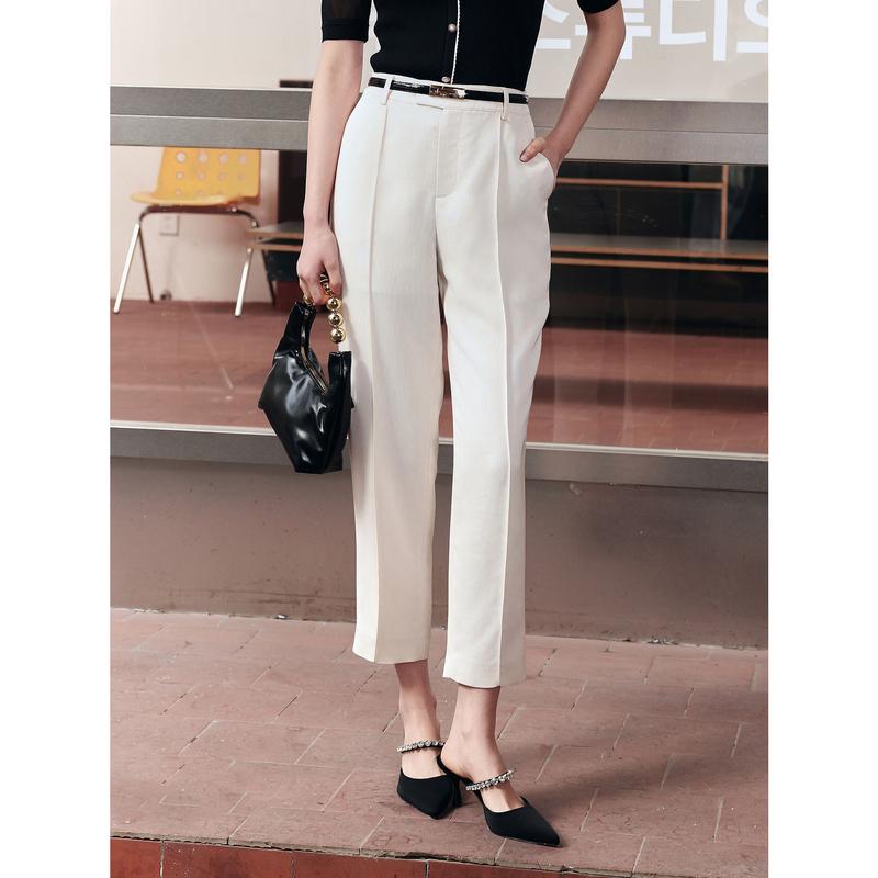 JZ Jiuzi Light Workplace Pearl White Vinegar Fiber Pants