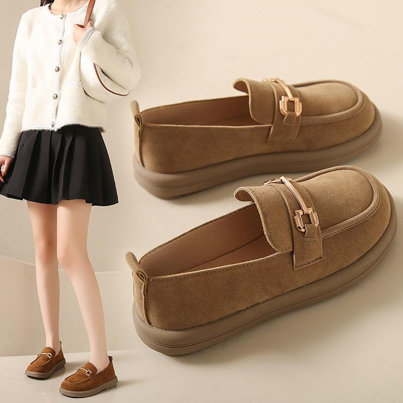 Spring And Summer New Large Size Women'S Platform Solid Color Comfortable Small Single Shoes Temu College Style Loafers