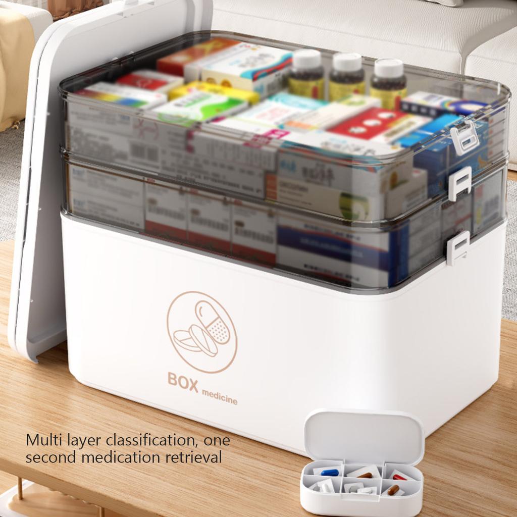 Household Large Capacity Medicine Box Portable First Aid Medical Kit Emergency Medicine Chest with Multi-layer Drug Storage Case