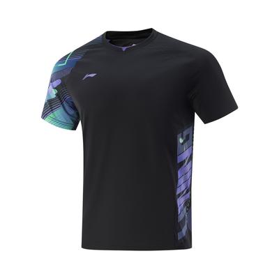 Li Ning galda tenisa sērijas sporta ērts elpojošs ar īsām piedurknēm T-krekls unisex topi melns AAYV119-1