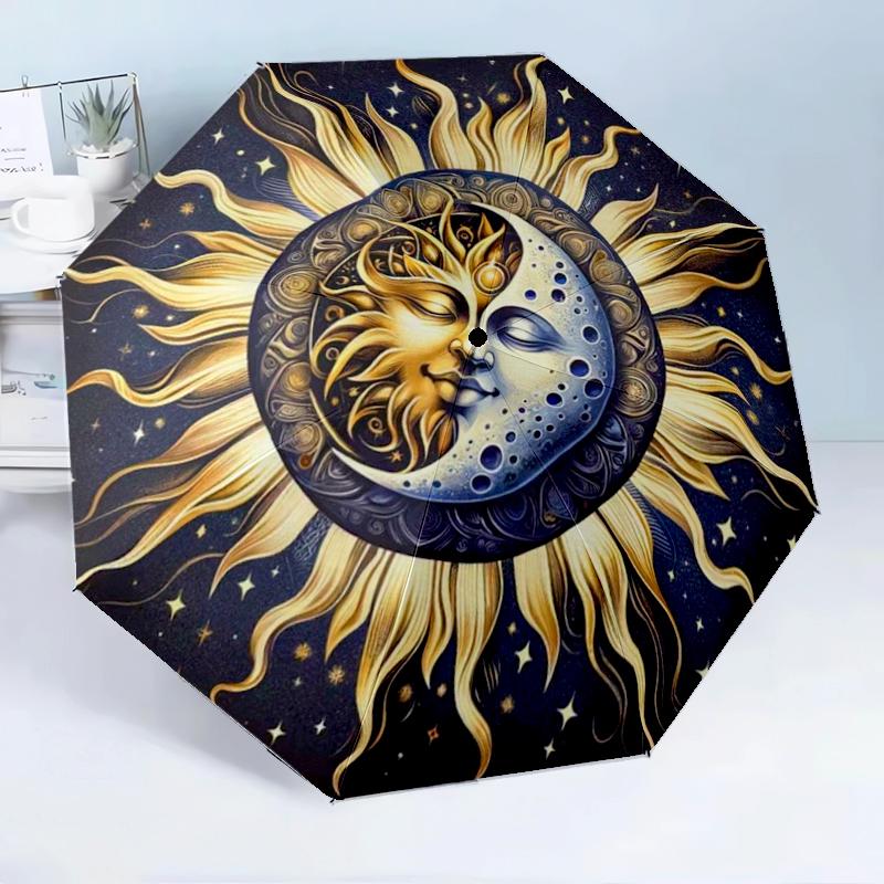 Celestial Moon And Stars 8-Frame for Travel, camping, Casual Lightweight Portable Umbrella, Essential for every family Holidays Birthday Gift