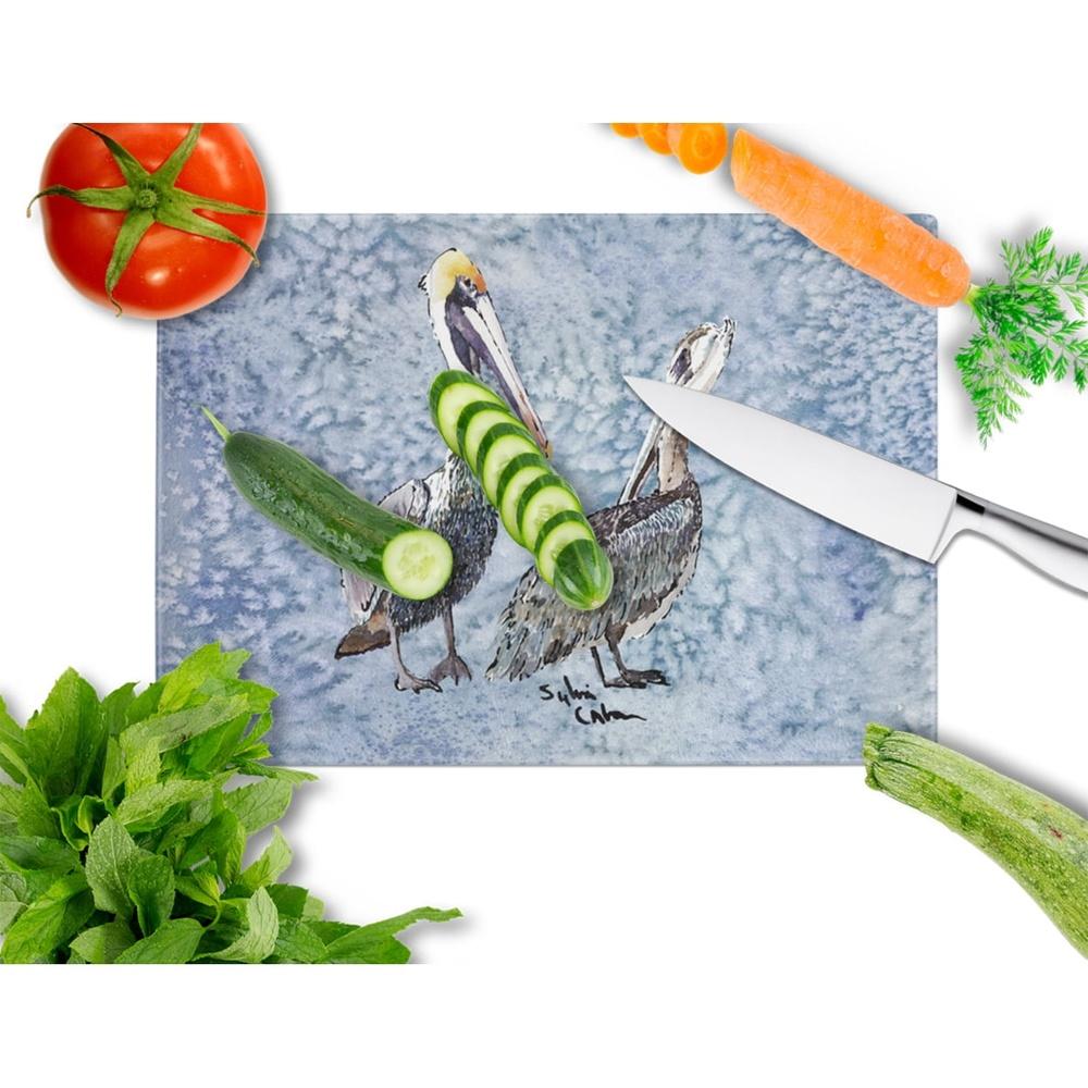 Double Trouble Pelicans Cutting Board Tempered Glass Large Heat Resistant Non Skid Feet Kitchen Decor Multicolor Countertop
