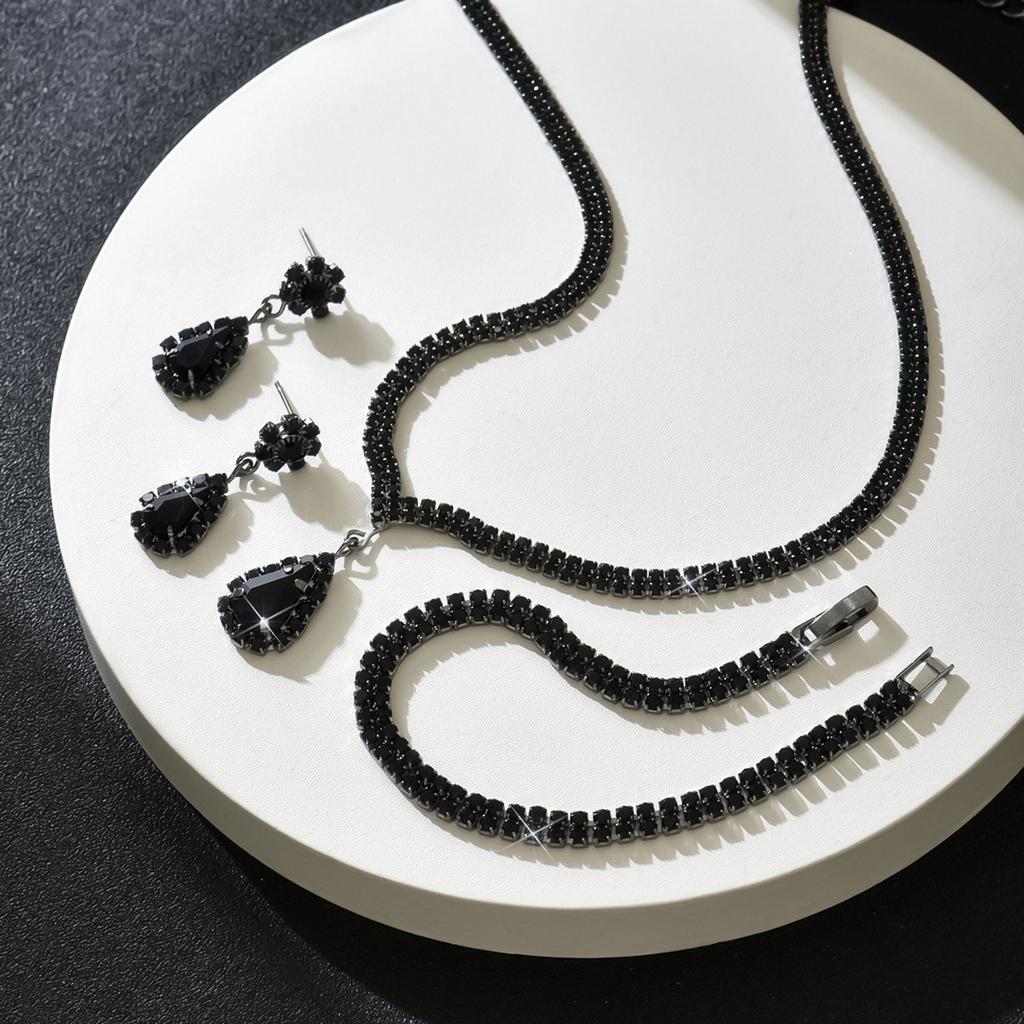 Brilliant Rhinestone Tassel Necklace Earrings Set Bridal Wedding Accessories